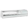 Ristoattrezzature Modello: 115320580062969,Vetrina frigo sushi 132,4x40,6x31,6h cm 5 gn 1/3 refrigerata da banco bianca con vetri curvi e motore incorporato