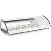 Ristoattrezzature Modello: 103672342058006,Vetrina frigo sushi 130,7x45x33h cm 5 gn 1/3 refrigerata da banco bianca con vetro frontale curvo apribile e motore incorporato
