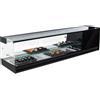 Ristoattrezzature Modello: 97881767002005,Vetrina frigo sushi 1216x410x360h mm refrigerata da banco nera con mensola intermedia vetri dritti con motore incorporato e piano liscio