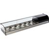 Ristoattrezzature Modello: 97910210110605,Vetrina frigo 1216x410x250h mm 4 vaschette gn 1/3 refrigerata da banco argento vetri curvi con motore incorporato