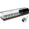 Ristoattrezzature Modello: 97950210060665,Vetrina frigo 1216x410x330h mm 4 vaschette gn 1/3 refrigerata da banco bianca con mensola intermedia vetri curvi con motore incorporato