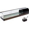 Ristoattrezzature Modello: 97960050020665,Vetrina frigo 1216x410x330h mm refrigerata da banco nera con mensola intermedia vetri curvi con motore incorporato e piano liscio