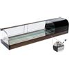 Ristoattrezzature Modello: 97960050110665,Vetrina frigo 1216x410x330h mm refrigerata da banco argento con mensola intermedia vetri curvi con motore incorporato e piano liscio
