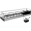 Ristoattrezzature Modello: 98210210020665,Vetrina frigo 1216x410x330h mm 4 vaschette gn 1/3 refrigerata da banco due piani nera vetri curvi con motore incorporato
