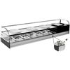 Risto Modello: 98210220060666,Vetrina frigo 1566x410x330h mm 6 vaschette gn 1/3 refrigerata da banco due piani bianca vetri curvi con motore incorporato