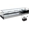 Ristoattrezzature Modello: 98270030020666,Vetrina frigo 1566x410x330h mm refrigerata da banco a due piani nera con vetri curvi motore incorporato e piano liscio