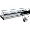 Ristoattrezzature Modello: 98270050060665,Vetrina frigo 1216x410x330h mm refrigerata da banco a due piani bianca con vetri curvi motore incorporato e piano liscio