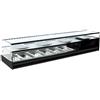 Ristoattrezzature Modello: 98300090020667,Vetrina frigo 1926x410x330h mm 8 vaschette gn 1/3 refrigerata da banco a due piani nera con vetri dritti e con motore incorporato