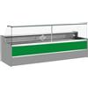 Ristoattrezzature Modello: 11068026952809,Banco refrigerato statico con vano riserva per salumeria e macelleria vetri apribili verso l'alto verde +4 +6°C 300x98x127h cm
