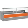 Ristoattrezzature Modello: 11068029952809,Banco refrigerato statico con vano riserva per salumeria e macelleria vetri apribili verso l'alto arancio +4 +6°C 300x98x127h cm