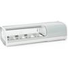 Ristoattrezzature Modello: 98410210061293,Vetrina frigo sushi 117,7x42x26,5h cm 4 gn 1/3 refrigerata da banco bianca con vetri curvi e motore incorporato
