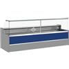 Ristoattrezzature Modello: 11068036952809,Banco refrigerato statico con vano riserva per salumeria e macelleria vetri apribili verso l'alto blu +4 +6°C 300x98x127h cm