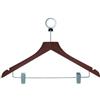 Ristoattrezzature Modello: 10555008,Kit 100 grucce in legno rifinitura noce spessore 1,2 cm con testa ricurva Ø 38mm, anello cromato antifurto e pinze porta pantaloni