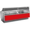 Ristoattrezzature Modello: 115640010023021,Banco refrigerato ventilato rosso per macelleria e salumeria +2+5°C con vano riserva 133x117,5x120h cm vetri dritti