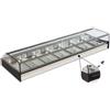 Ristoattrezzature Modello: 99020090020678,Vetrina frigo 1516x395x180h mm 8 vaschette gn 1/3 refrigerata da banco nera con vetri dritti, porte a ribaltina e motore remoto incluso