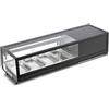 Ristoattrezzature Modello: 116853078073,Vetrina frigo sushi refrigerata da banco con vetri dritti e motore incorporato 117,7x40,6x31,8h cm vaschette 4 GN1/3 325x176 mm