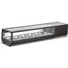 Ristoattrezzature Modello: 116853080075,Vetrina frigo sushi refrigerata da banco con vetri dritti e motore incorporato 152,9x40,6x31,8h cm vaschette 6 GN1/3 325x176 mm