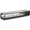 Ristoattrezzature Modello: 116853081076,Vetrina frigo sushi refrigerata da banco con vetri dritti e motore incorporato 180x40,6x31,8h cm vaschette 5 GN1/2 325x265mm