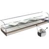 Ristoattrezzature Modello: 99200030061837,Vetrina frigo 1216x380x325h mm refrigerata da banco a due piani bianca con vetri curvi, porte a ribaltina, piano liscio e motore remoto incluso