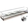 Ristoattrezzature Modello: 99200030111837,Vetrina frigo 1216x380x325h mm refrigerata da banco a due piani argento con vetri curvi, porte a ribaltina, piano liscio e motore remoto incluso
