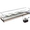 Ristoattrezzature Modello: 99220010021839,Vetrina frigo 2016x380x325h mm refrigerata da banco a due piani nera con vetri dritti, porte a ribaltina, piano liscio e motore remoto incluso