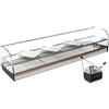 Ristoattrezzature Modello: 99220030021837,Vetrina frigo 1216x380x325h mm refrigerata da banco a due piani nera con vetri dritti, porte a ribaltina, piano liscio e motore remoto incluso