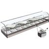 Ristoattrezzature Modello: 99230220111842,Vetrina frigo 1156x395x325h mm 6 vaschette gn 1/3 refrigerata da banco a due piani argento con vetri curvi, porte a ribaltina e motore remoto incluso