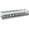 Ristoattrezzature Modello: 99340600110653,Vetrina frigo 2640x430x330h mm 14 vaschette gn 1/3 refrigerata da incasso a due piani argento con vetri dritti e motore remoto incluso