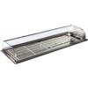Ristoattrezzature Modello: 99400030111854,Vetrina frigo 1220x380x130h mm refrigerata da incasso argento con vetri dritti, piano liscio, porte a ribaltina e motore remoto incluso