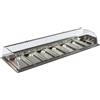 Ristoattrezzature Modello: 99450090111855,Vetrina frigo 1520x380x130h mm 8 vaschette gn 1/3 refrigerata da incasso argento con vetri dritti, porte a ribaltina e motore remoto incluso