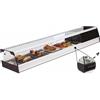 Ristoattrezzature Modello: 99610050020605,Vetrina frigo 1216x410x250h mm refrigerata da banco nera con vetri dritti, porte scorrevoli su entrambi i lati e motore incorporato