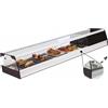 Ristoattrezzature Modello: 99610050110605,Vetrina frigo 1216x410x250h mm refrigerata da banco argento con vetri dritti, porte scorrevoli su entrambi i lati e motore incorporato