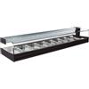 Ristoattrezzature Modello: 99770090021768,Vetrina frigo sushi 1566x410x245h mm 8 vaschette gn 1/3 refrigerata da banco nera con vetri dritti e motore remoto incluso