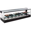 Ristoattrezzature Modello: 99830570021924,Vetrina frigo sushi 1926x410x360h mm 10 vaschette gn 1/3 refrigerata da banco a due piani nera con vetri dritti e motore remoto incluso