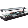 Ristoattrezzature Modello: 99840030021923,Vetrina frigo sushi 1216x410x360h mm refrigerata da banco a due piani nera con vetri dritti, piano liscio e motore remoto incluso