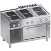 Ristoattrezzature Modello: 112220091772020,Cucina elettrica 6 piastre quadre con forno elettrico ventilato 19.25 kW 120x70x85h cm