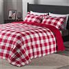 downluxe Set copripiumino leggero (Queen) con 2 federe per cuscini, set da 3 pezzi, motivo scozzese rosso/bianco, piumino reversibile alternativo