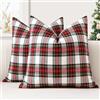 JOTOM Set di 2 Tartan Scozzese Federe per Cuscini 50x50cm Copricuscini Di Natale Agriturismo Plaid Decorativo Cuscini Divano Arredamento per la Casa per Divano Soggiorno Letto (Rosso Bianco)
