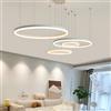 WayLuoung LED Lampadario Metallo | 4 Cerchi 20+40+60+80cm | 100W Lampada Sospensione Soffitto Anelli, Telecomando Dimmerabile 3000-6000K, Lampada Sospensione Paralume Acrilico Soggiorno Camera【Bianco】