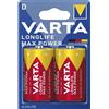VARTA Longlife Max Power Batterie D Mono LR20 (pacco da 2) Batteria alcaline - Made in Germany - ideali per giocattoli e dispositivi di uso quotidiano