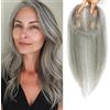 SARO-UP Frangia per capelli in vero pelo umano per donne con capelli sottili, topper con clip, senza frangia, 40g, 10 * 12 cm, base svizzera, parrucche da 30 cm (grigio chiaro misto)