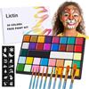 Lictin Pittura per Viso 36 Colori-Face Paint,10 Pennelli Professionali ,30 grafica per festa di Halloween, compleanno, Natale Paletta di bellezza,grande rega