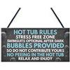 RED OCEAN Targa in stile shabby hot tub Rules da appendere al giardino con scritta in inglese Pool Hot Tub Rules