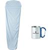 Ferrino Sacco Lenzuolo Azzurro Mummy, 220x80x50 cm, Tasca porta cuscino, Cerniera laterale, Realizzato in cotone non trattato, Ottimo per adulti (Unisex)