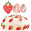 PEUTIER Topper Torta Primo Compleanno One, Topper per Torta in Legno One Topper per Torta Rosa Strawberry One Decorazione per Torta di Fragole per Baby Shower Festa del Primo Compleanno