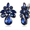 EVER FAITH Orecchini a clip con strass, orecchini a con fiori Art Deco per Donne Ragazze Blu