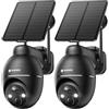 YESKANO Telecamera Wi-Fi Esterno Senza Fili Con Pannello Solare, 2PZ | 360° PTZ, Videocamera Sorveglianza A Batteria, Visione Notturna A Colori, Rilevamento Umano/PIR con Allarme, 2.4GHz, Nero