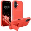 kwmobile 1x Custodia Compatibile con Apple iPhone 16 - Cover Supporto Dita - Back Case per Smartphone - Protezione Gommata Corallo