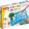 Quercetti Stencils Design Farm, Giochi Bambini 3 Anni Fino agli 8 Anni con 4 Sagome, 12 Pennarelli e Album da Colorare per Bambini, Giochi Creativi ed Educativi, Gioco Bambino 3 Anni, Made in Italy
