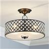 SM Saint Mossi Saint MossiLampada da soffitto in cristallo, moderno design semi-flush Mount, perfetto per soggiorno, camera da letto, sala da pranzo, D 40cm x H 28cm, 3 luci, cornice finitura nero opaco